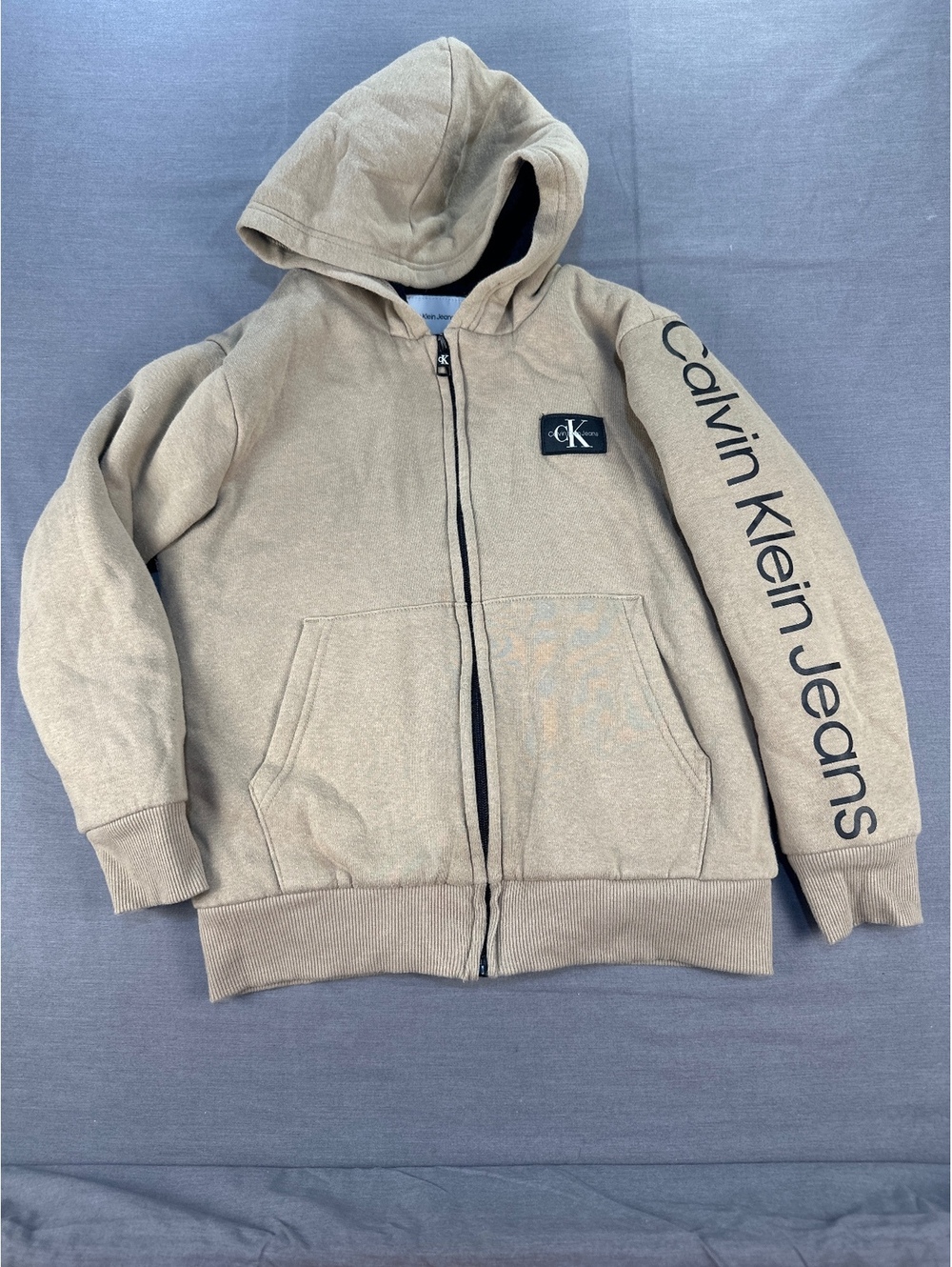 Calvin Klein Jeans Kids Hoodie Size 8 Tan Full Zip Sherpa Lined